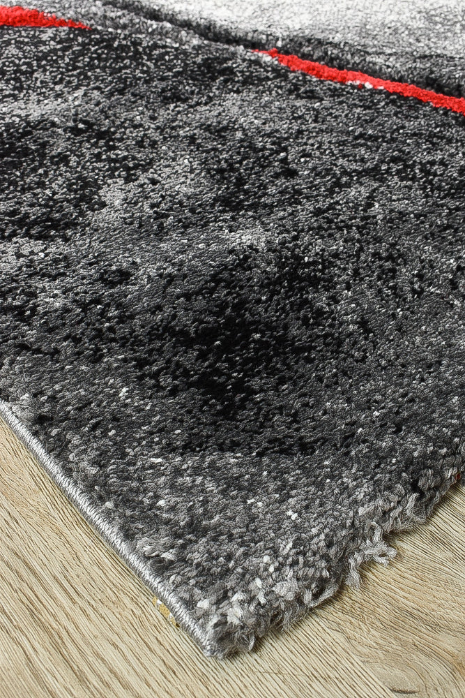 Dahlia Dark Grey Red Runner - Turkish-inspired hallway runner rug from Treasures of Turkey