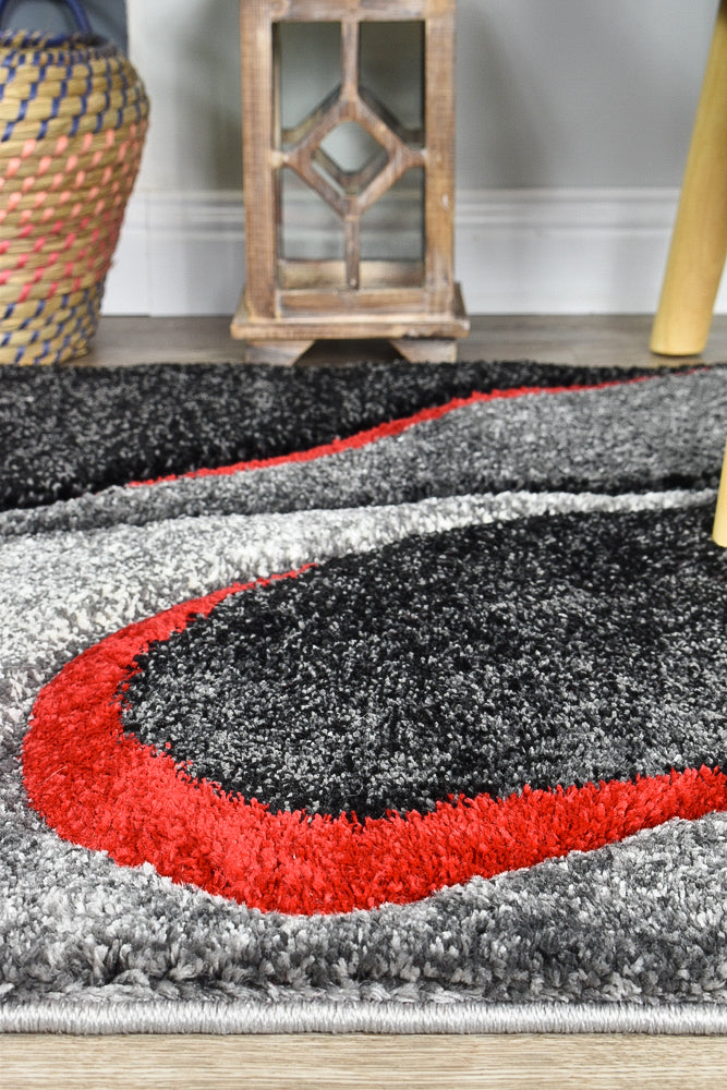 Dahlia Dark Grey Red Runner - Turkish-inspired hallway runner rug from Treasures of Turkey