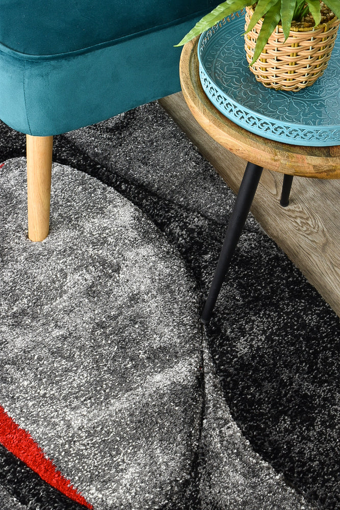 Dahlia Dark Grey Red Runner - Turkish-inspired hallway runner rug from Treasures of Turkey