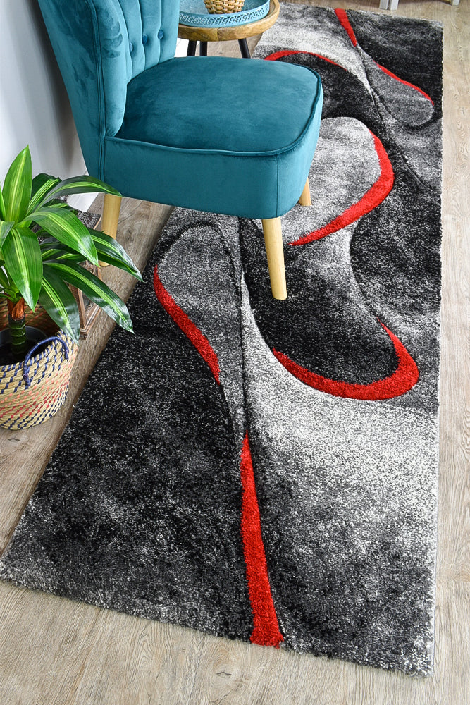 Dahlia Dark Grey Red Runner - Turkish-inspired hallway runner rug from Treasures of Turkey