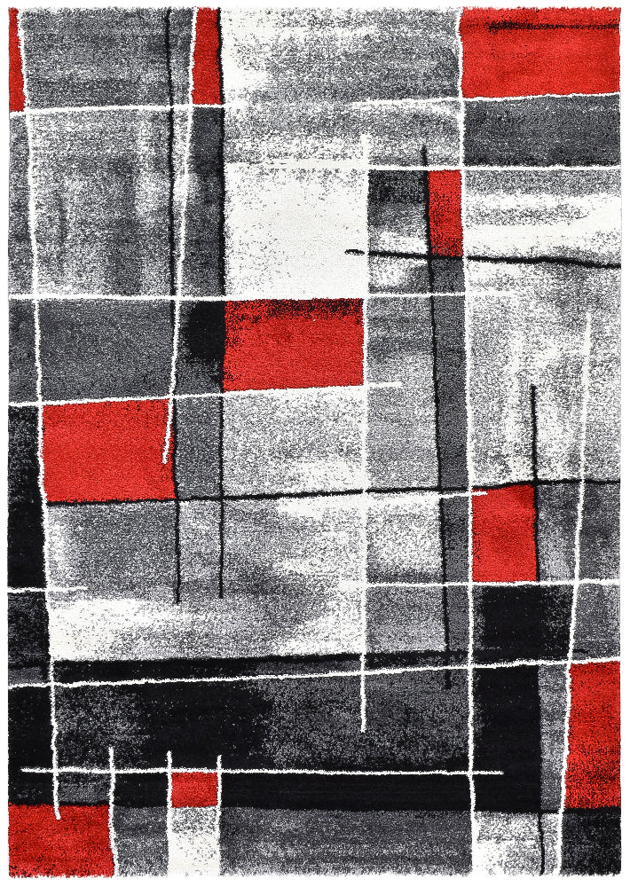 Dahlia Dark Grey Red Rug - Turkish-inspired modern rug from Treasures of Turkey