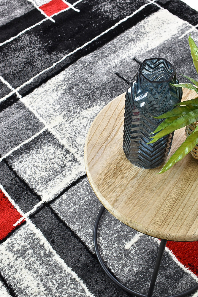 Dahlia Dark Grey Red Rug - Turkish-inspired modern rug from Treasures of Turkey