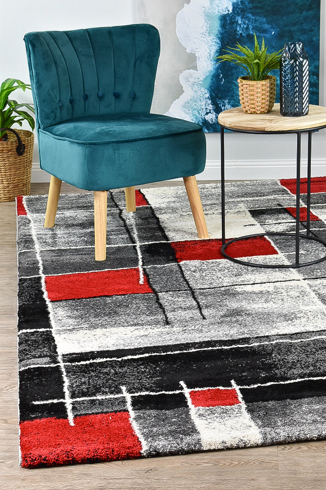 Dahlia Dark Grey Red Rug - Turkish-inspired modern rug from Treasures of Turkey