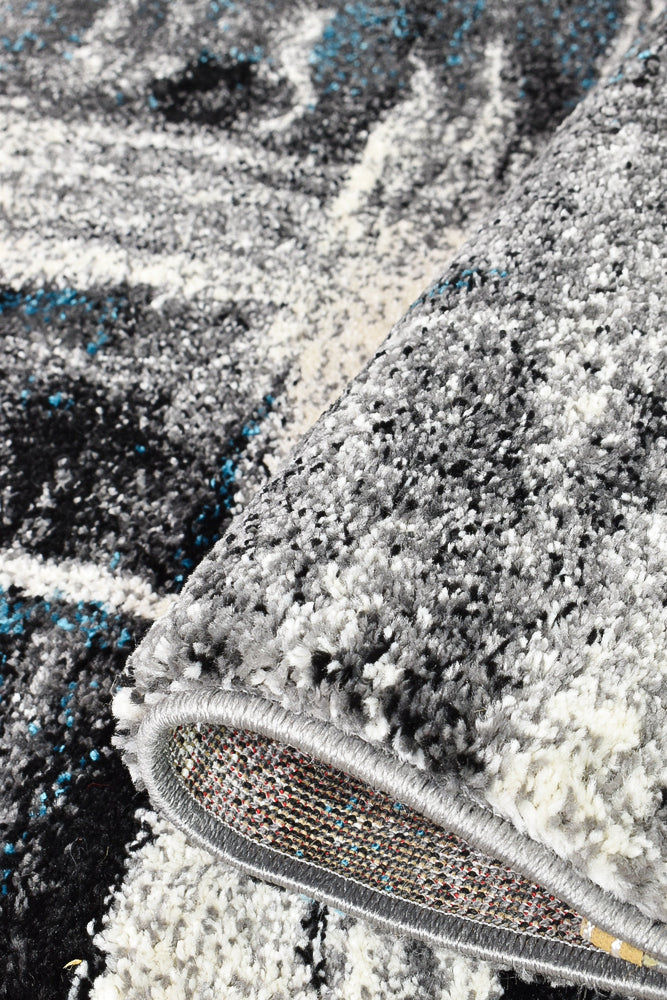 Dahlia Light Grey Turquoise Runner - Turkish-inspired hallway runner rug from Treasures of Turkey