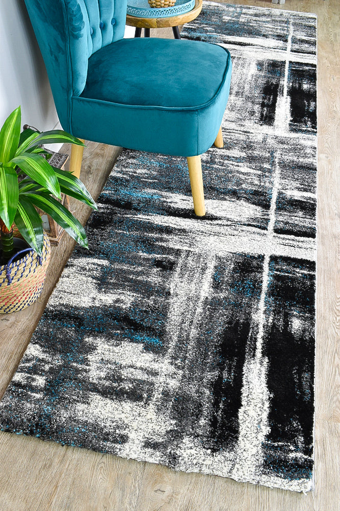 Dahlia Light Grey Turquoise Runner - Turkish-inspired hallway runner rug from Treasures of Turkey