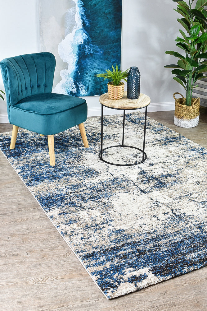 Dahlia White Blue Rug - Turkish-inspired modern rug from Treasures of Turkey