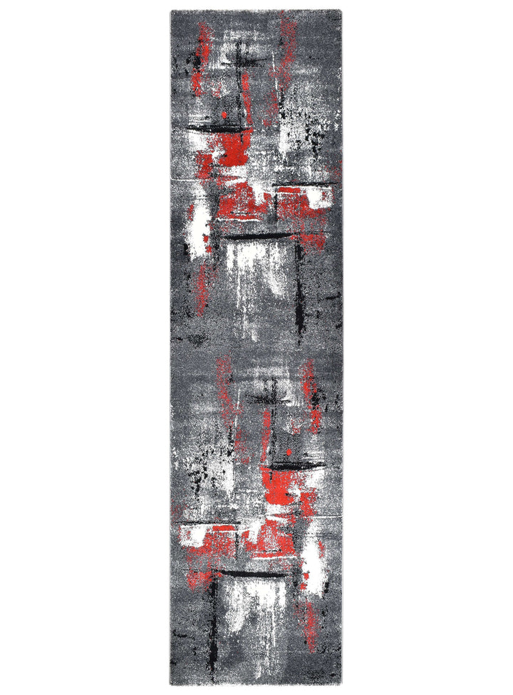 Novas Grey Red Runner - Turkish-inspired hallway runner rug from Treasures of Turkey