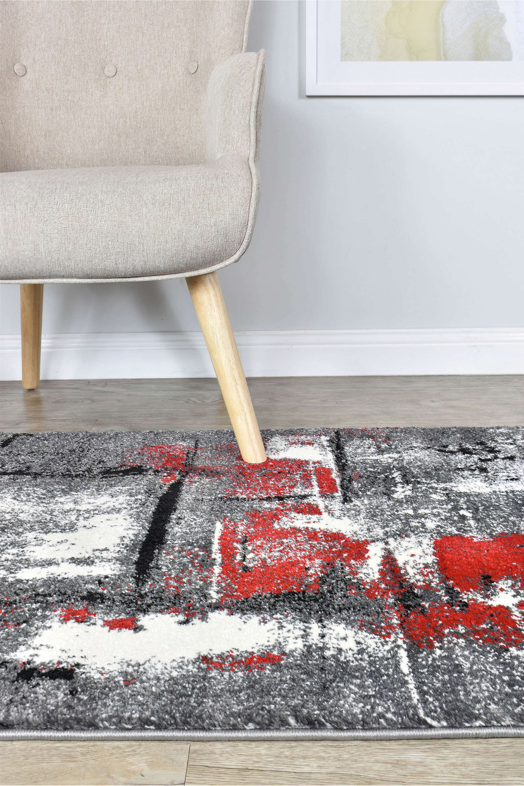Novas Grey Red Rug - Turkish-inspired modern rug from Treasures of Turkey