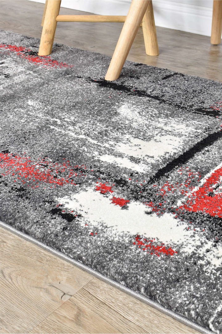Novas Grey Red Runner - Turkish-inspired hallway runner rug from Treasures of Turkey