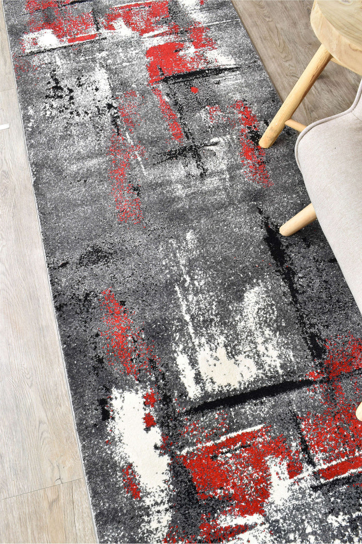 Novas Grey Red Rug - Turkish-inspired modern rug from Treasures of Turkey