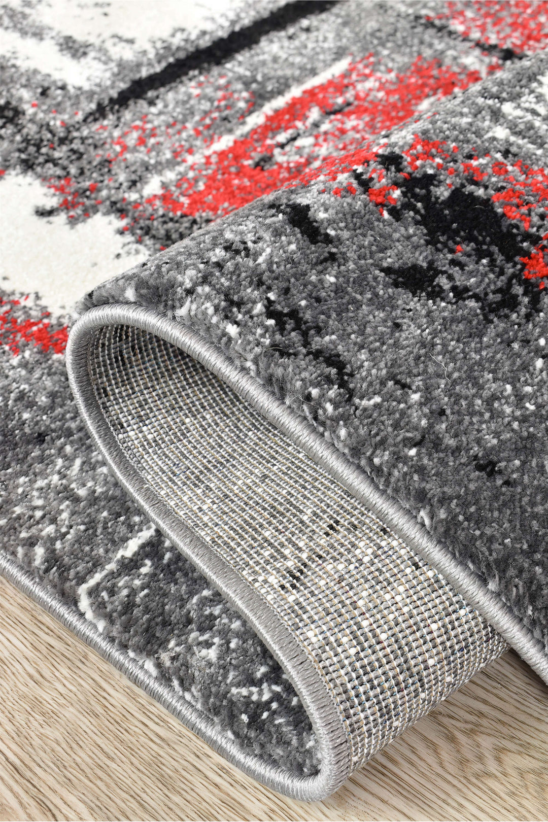 Novas Grey Red Runner - Turkish-inspired hallway runner rug from Treasures of Turkey