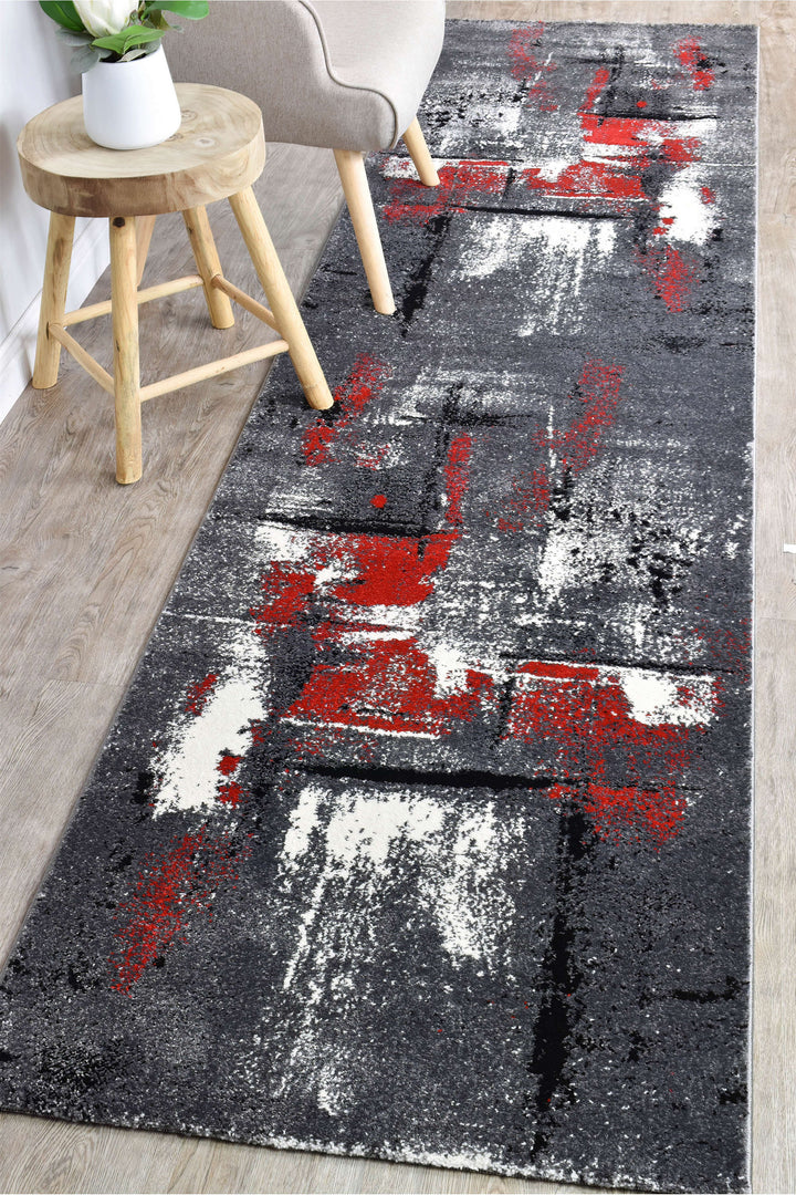 Novas Grey Red Runner - Turkish-inspired hallway runner rug from Treasures of Turkey