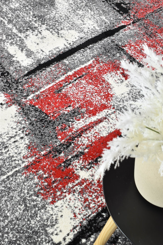 Novas Grey Red Rug - Turkish-inspired modern rug from Treasures of Turkey