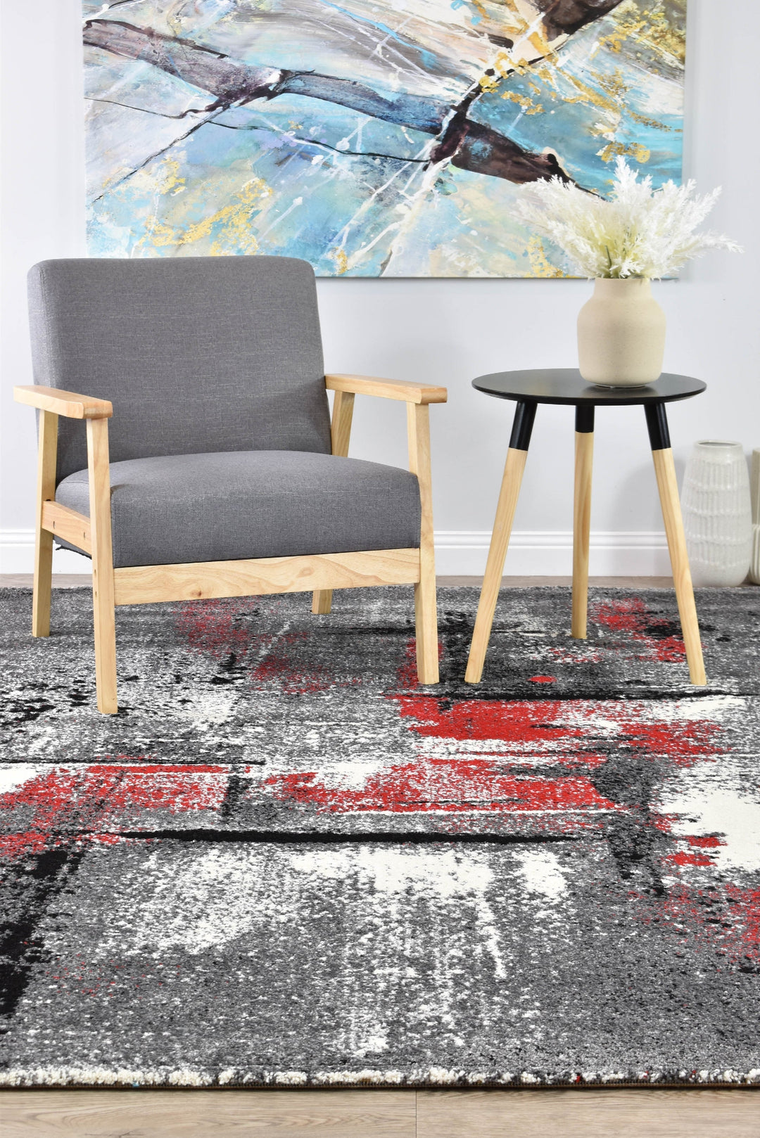 Novas Grey Red Rug - Turkish-inspired modern rug from Treasures of Turkey