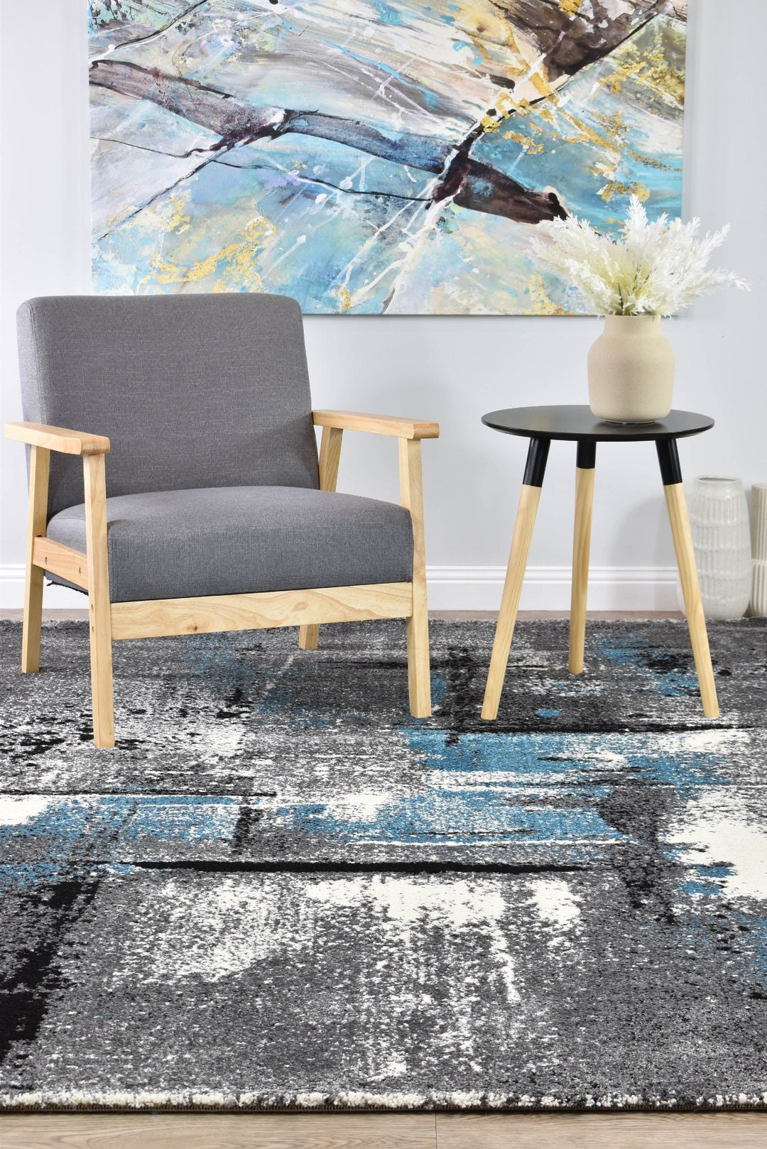 Novas Grey Turquoise Rug - Turkish-inspired modern rug from Treasures of Turkey