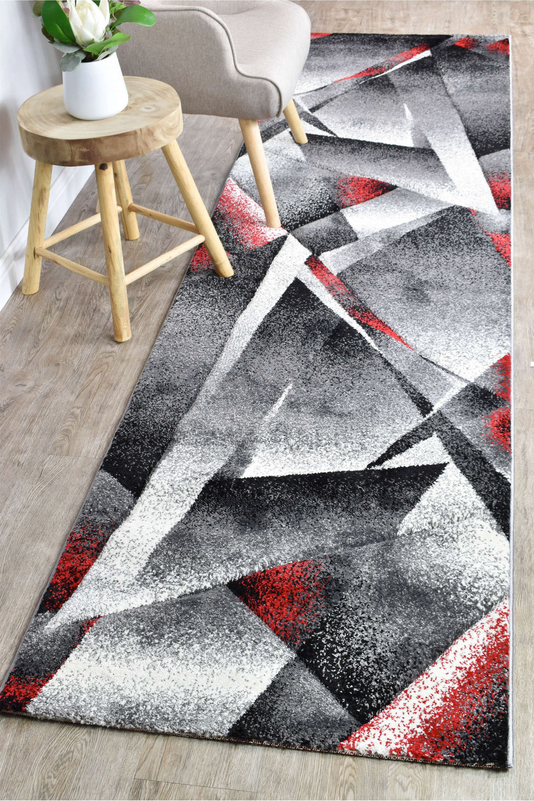 Novas Grey Red Runner - Turkish-inspired hallway runner rug from Treasures of Turkey