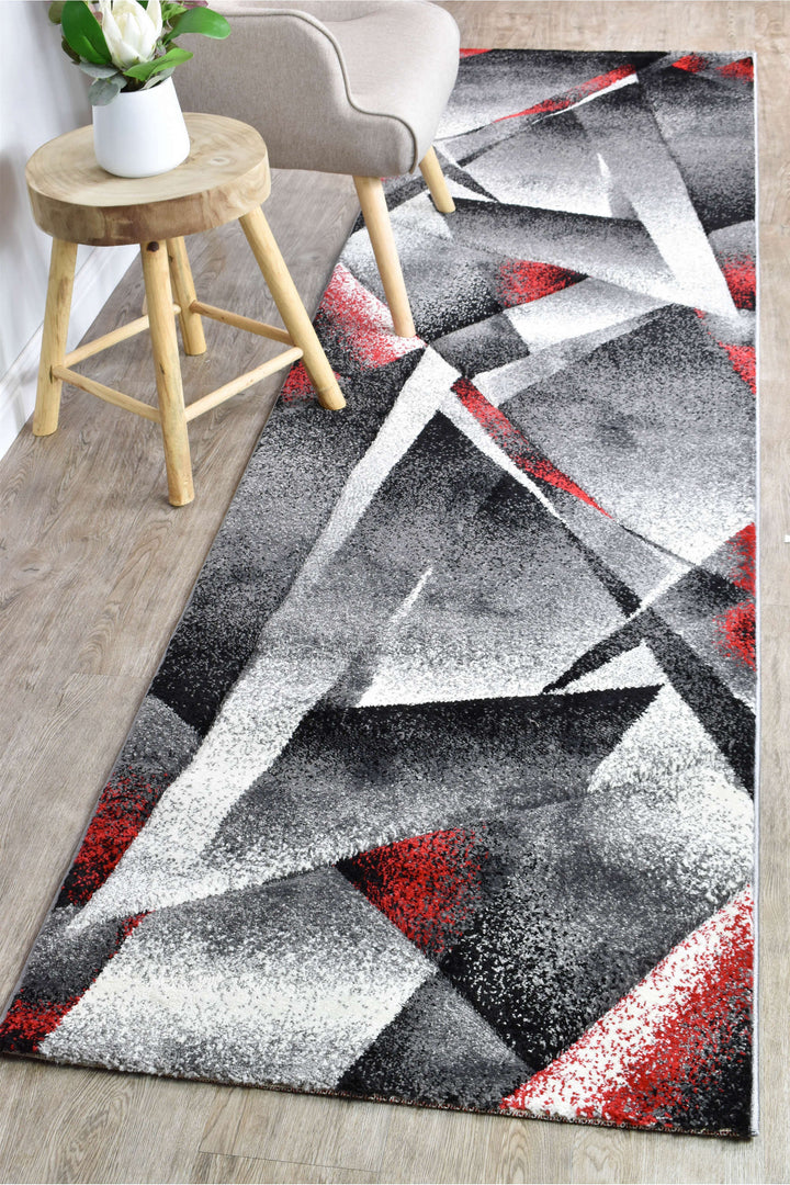 Novas Grey Red Runner - Turkish-inspired hallway runner rug from Treasures of Turkey