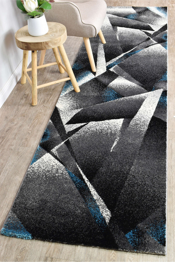 Novas Grey Turquoise Runner - Turkish-inspired hallway runner rug from Treasures of Turkey