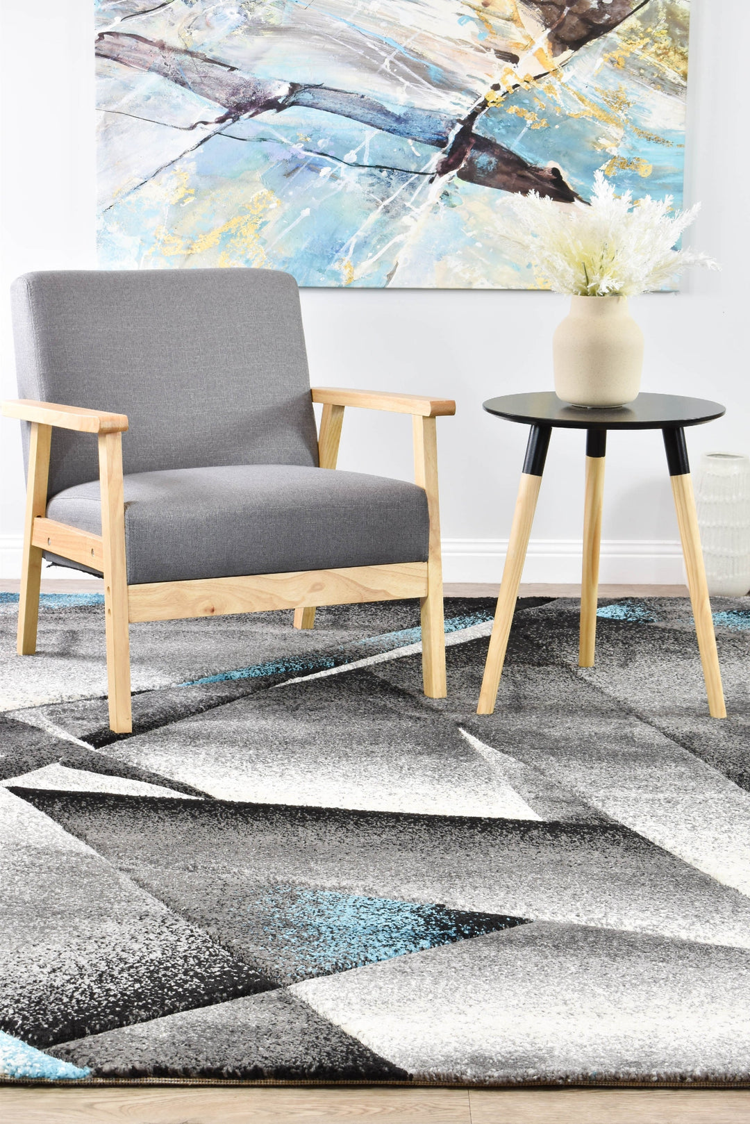Novas Grey Turquoise Rug - Turkish-inspired modern rug from Treasures of Turkey
