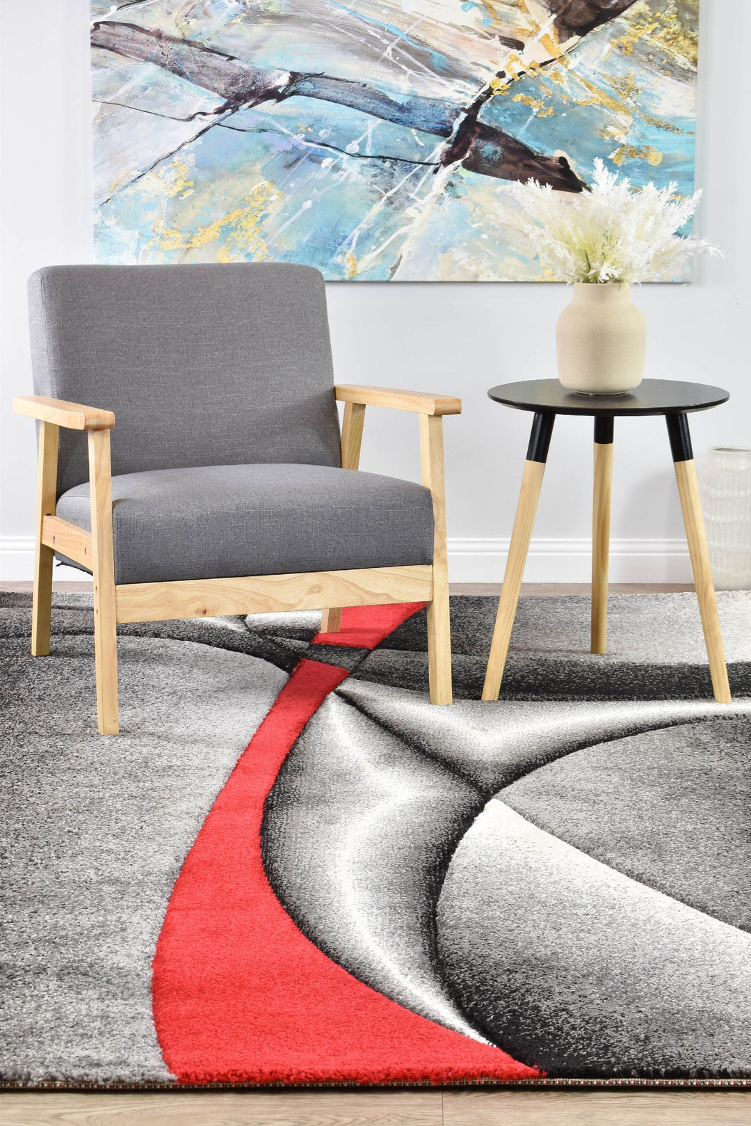 Novas Grey Red Rug - Turkish-inspired modern rug from Treasures of Turkey