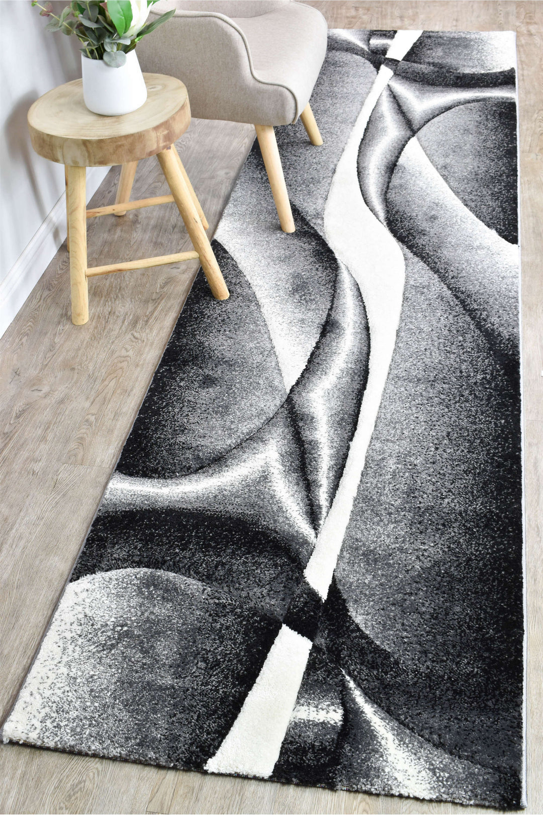 Novas Light Grey Dark Grey Runner - Turkish-inspired hallway runner rug from Treasures of Turkey