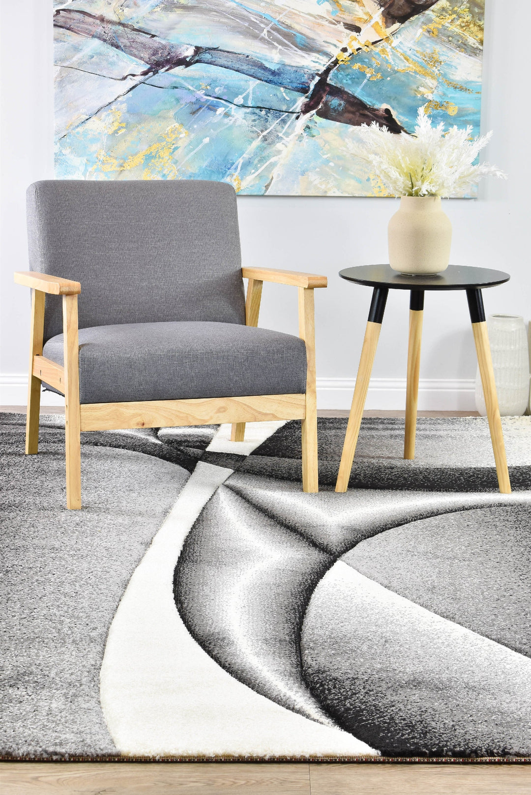 Novas Light Grey Dark Grey Rug - Turkish-inspired modern rug from Treasures of Turkey