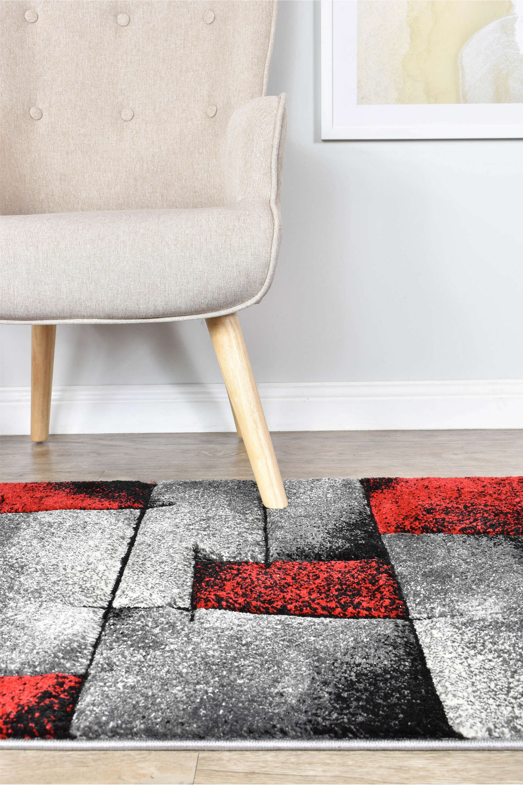 Novas Grey Red Rug - Turkish-inspired modern rug from Treasures of Turkey