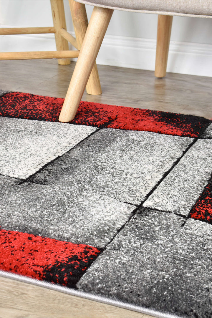 Novas Grey Red Rug - Turkish-inspired modern rug from Treasures of Turkey