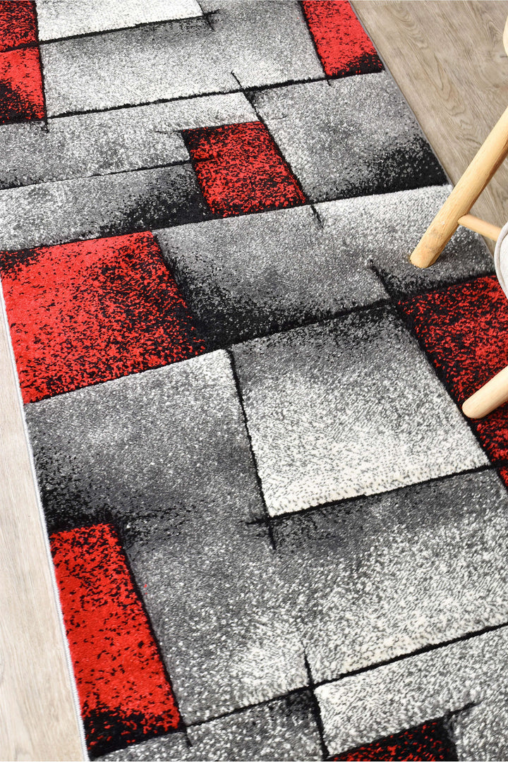 Novas Grey Red Rug - Turkish-inspired modern rug from Treasures of Turkey