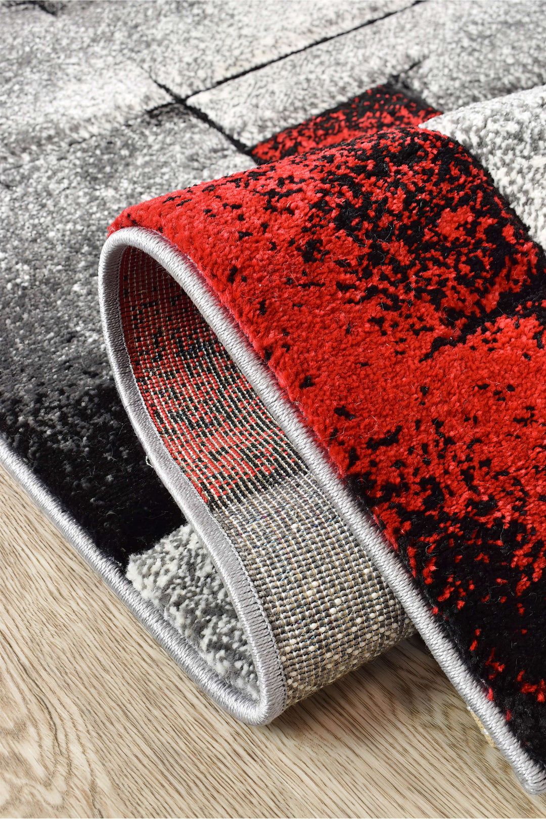 Novas Grey Red Rug - Turkish-inspired modern rug from Treasures of Turkey
