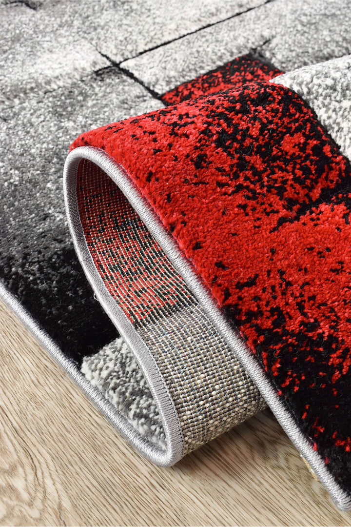 Novas Grey Red Rug - Turkish-inspired modern rug from Treasures of Turkey