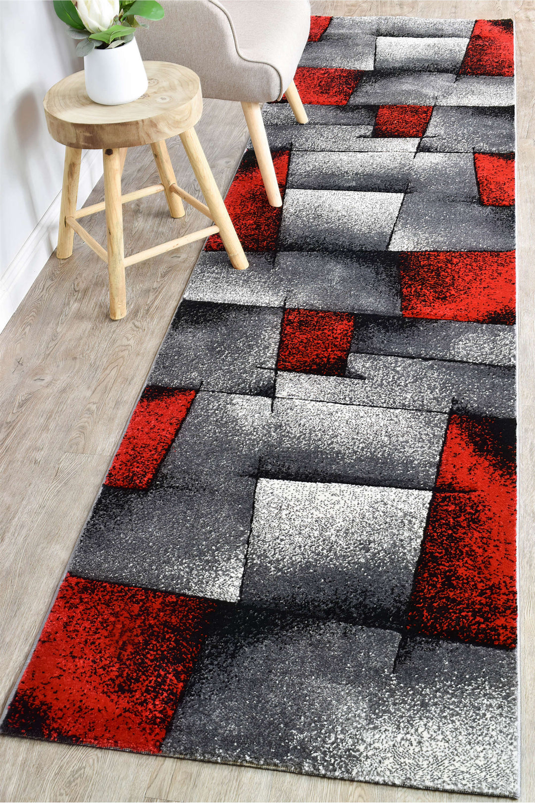 Novas Grey Red Rug - Turkish-inspired modern rug from Treasures of Turkey
