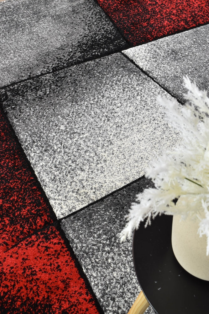 Novas Grey Red Rug - Turkish-inspired modern rug from Treasures of Turkey