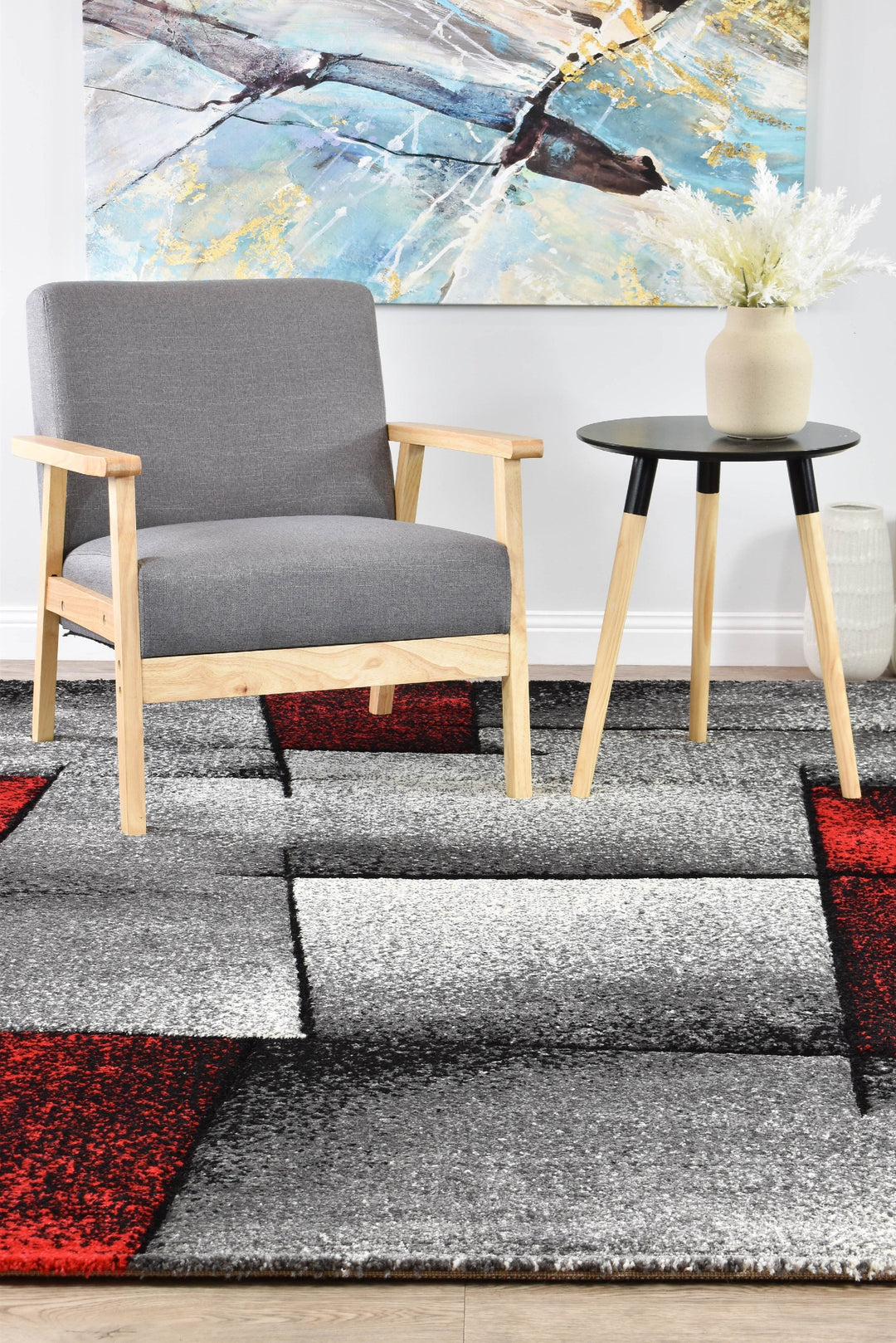 Novas Grey Red Rug - Turkish-inspired modern rug from Treasures of Turkey