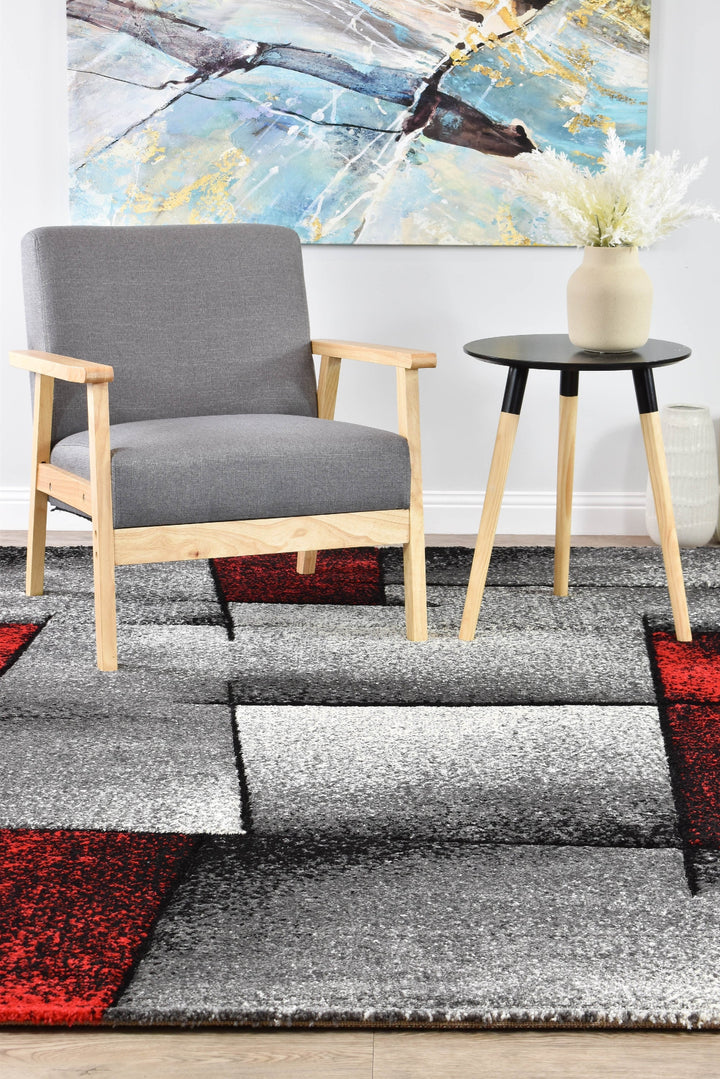 Novas Grey Red Rug - Turkish-inspired modern rug from Treasures of Turkey