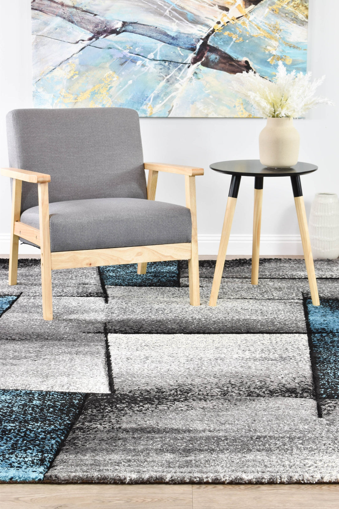 Novas Grey Turquoise Rug - Turkish-inspired modern rug from Treasures of Turkey