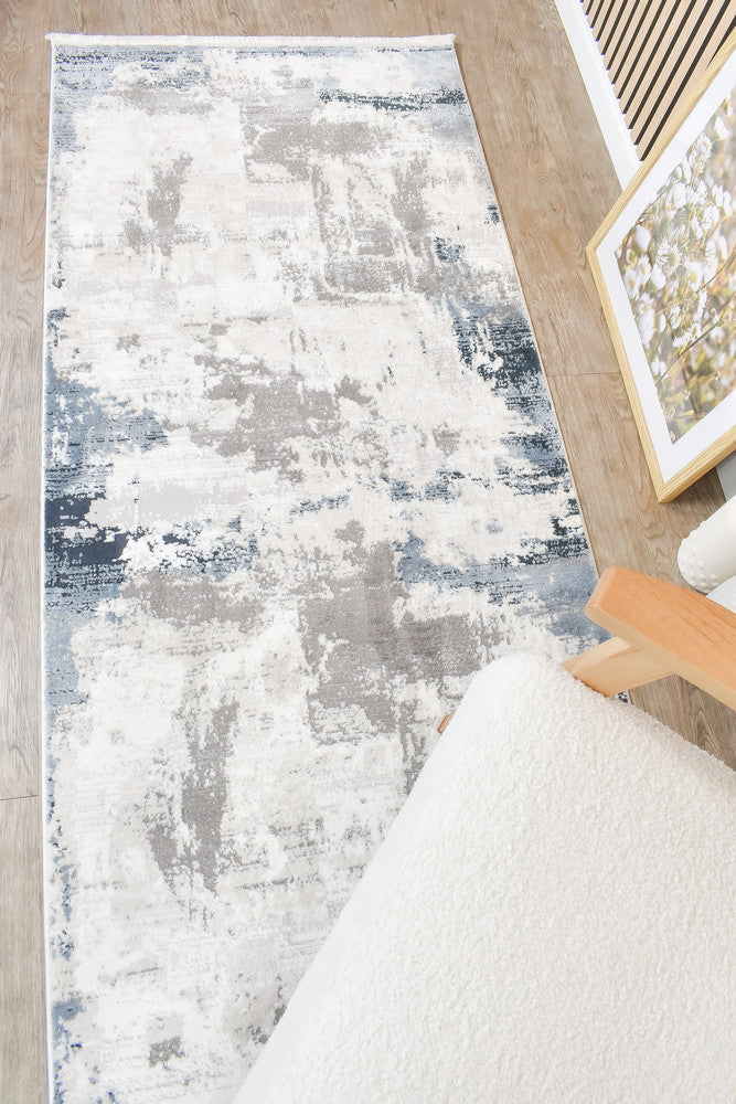 Eternal Azure Navy Cream Hallway Runner - Turkish-inspired hallway runner rug from Treasures of Turkey