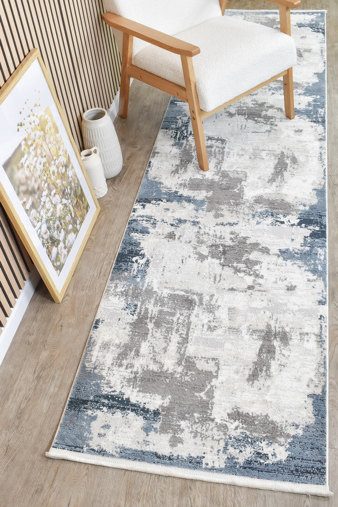 Eternal Azure Navy Cream Hallway Runner - Turkish-inspired hallway runner rug from Treasures of Turkey