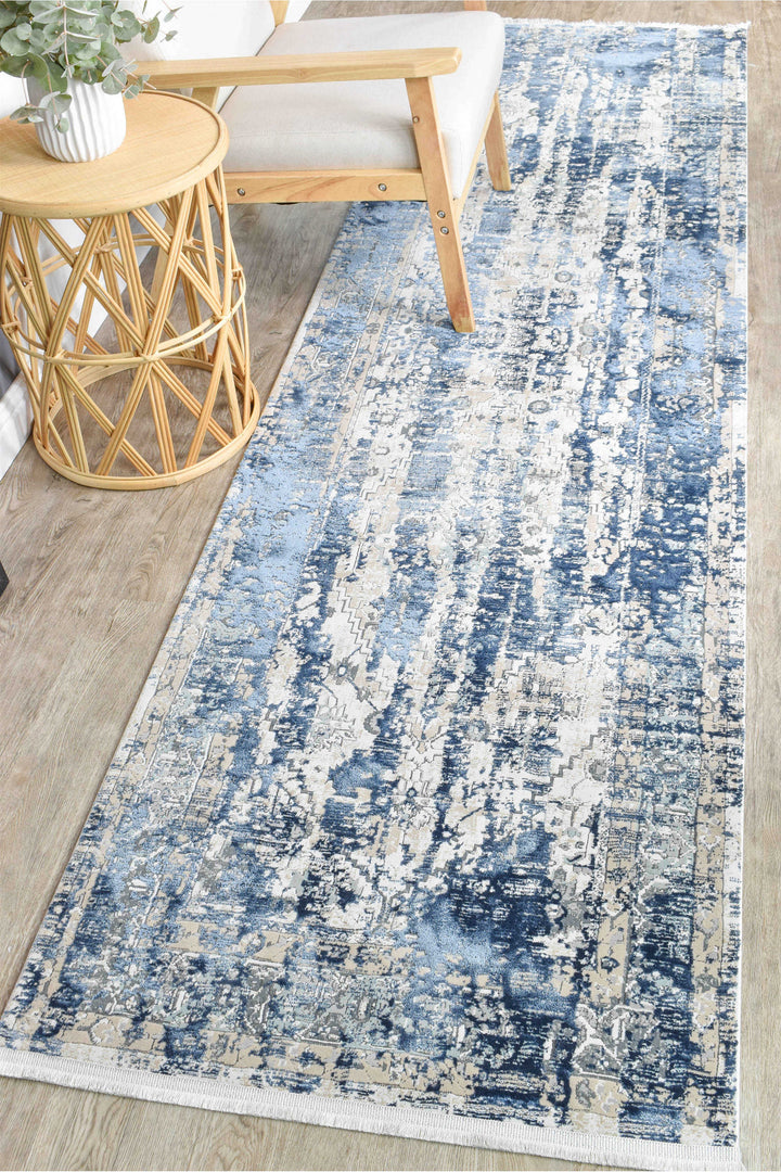 Rosalind Vintage Denim Runner - Turkish-inspired hallway runner rug from Treasures of Turkey