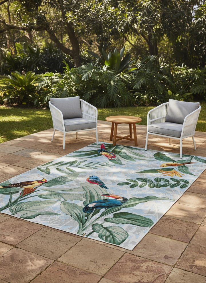 Paradise Birds Tropical Indoor Outdoor Rug with Parrots – Treasures of Turkey Australia
