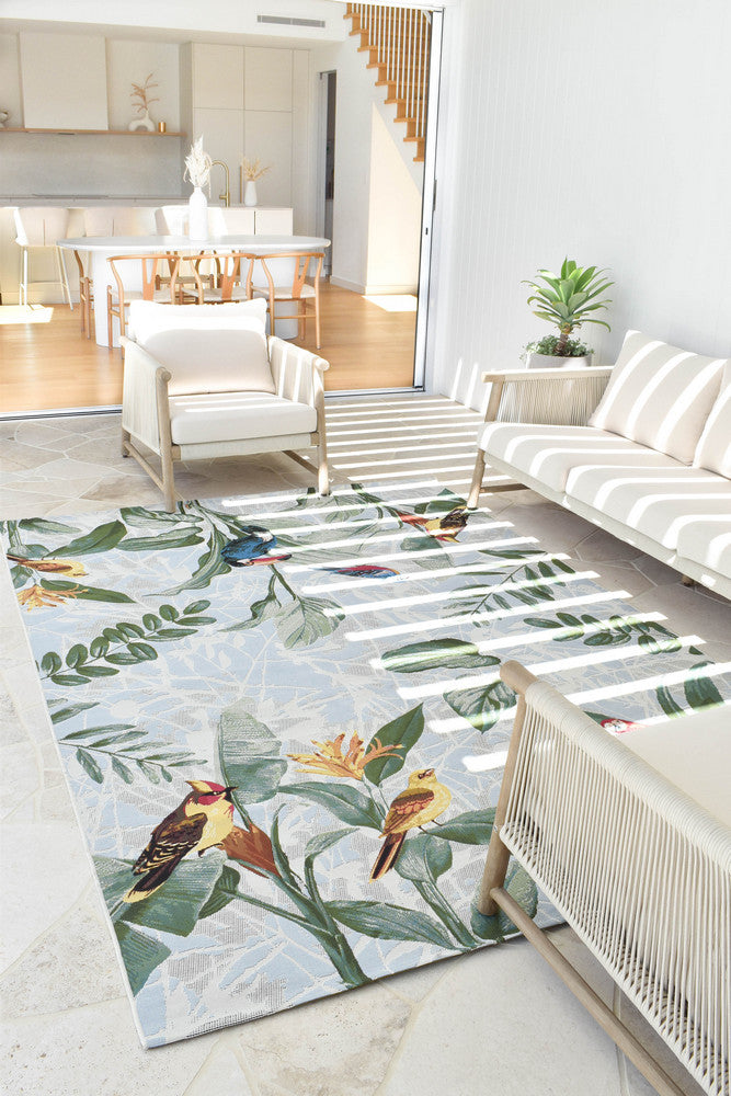 Paradise Birds Tropical Indoor Outdoor Rug with Parrots – Treasures of Turkey Australia