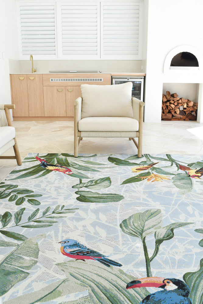 Paradise Birds Tropical Indoor Outdoor Rug with Parrots – Treasures of Turkey Australia