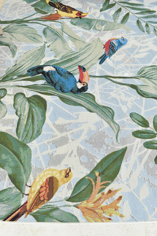 Paradise Birds Tropical Indoor Outdoor Rug with Parrots – Treasures of Turkey Australia