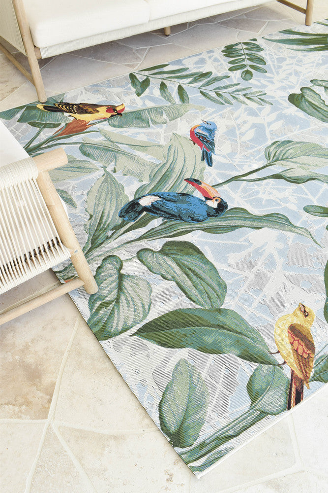 Paradise Birds Tropical Indoor Outdoor Rug with Parrots – Treasures of Turkey Australia