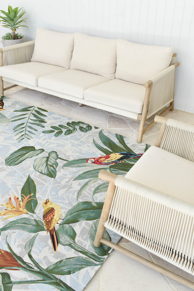 Paradise Birds Tropical Indoor Outdoor Rug with Parrots – Treasures of Turkey Australia