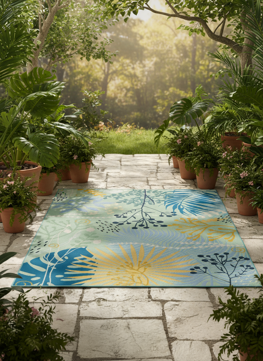 Paradise Deep Blue Tropical Indoor Outdoor Rug – Treasures of Turkey Australia