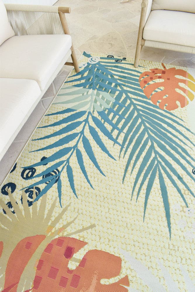 Paradise Sunset Tropical Coral Teal Outdoor Rug – Treasures of Turkey Australia