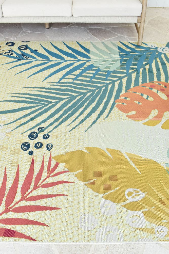 Paradise Sunset Tropical Coral Teal Outdoor Rug – Treasures of Turkey Australia