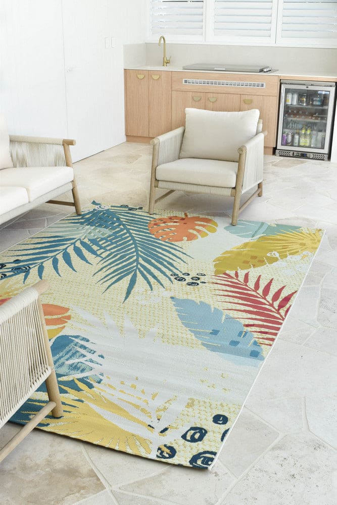 Paradise Sunset Tropical Coral Teal Outdoor Rug – Treasures of Turkey Australia