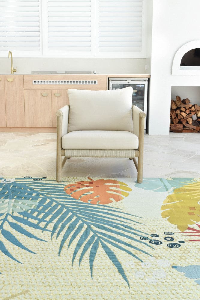 Paradise Sunset Tropical Coral Teal Outdoor Rug – Treasures of Turkey Australia